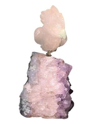 Carved White Jade Cockatoo on Amethyst Geode Base Sculpture - Thumbnail 5