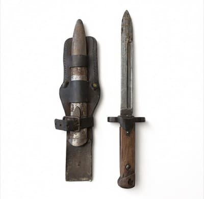 Italian M1938 Bayonet w/ Original Leather Scabbard 7” Blade Fixed WWII Era - Image 1