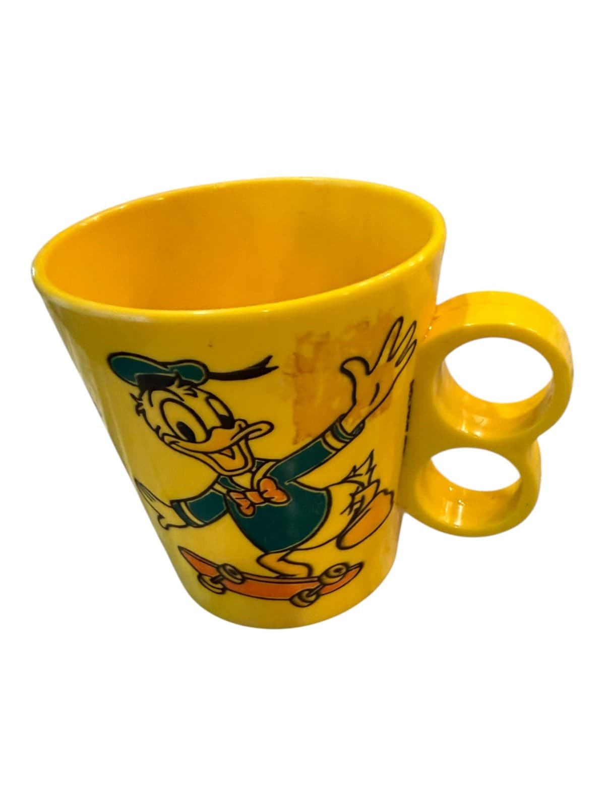Vintage Eagle Disney Mickey Minnie Donald Duck Skating Plastic Mug Yellow - Thumbnail 4