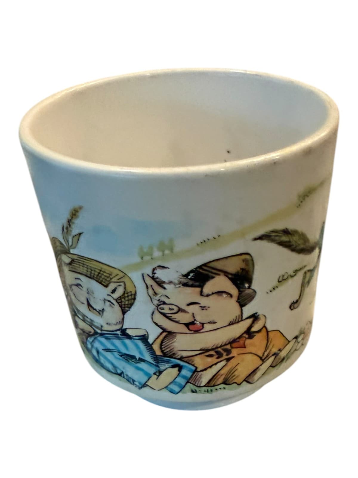 Vintage Three Little Pigs Childrens Cup Mug Plastic White - Thumbnail 2