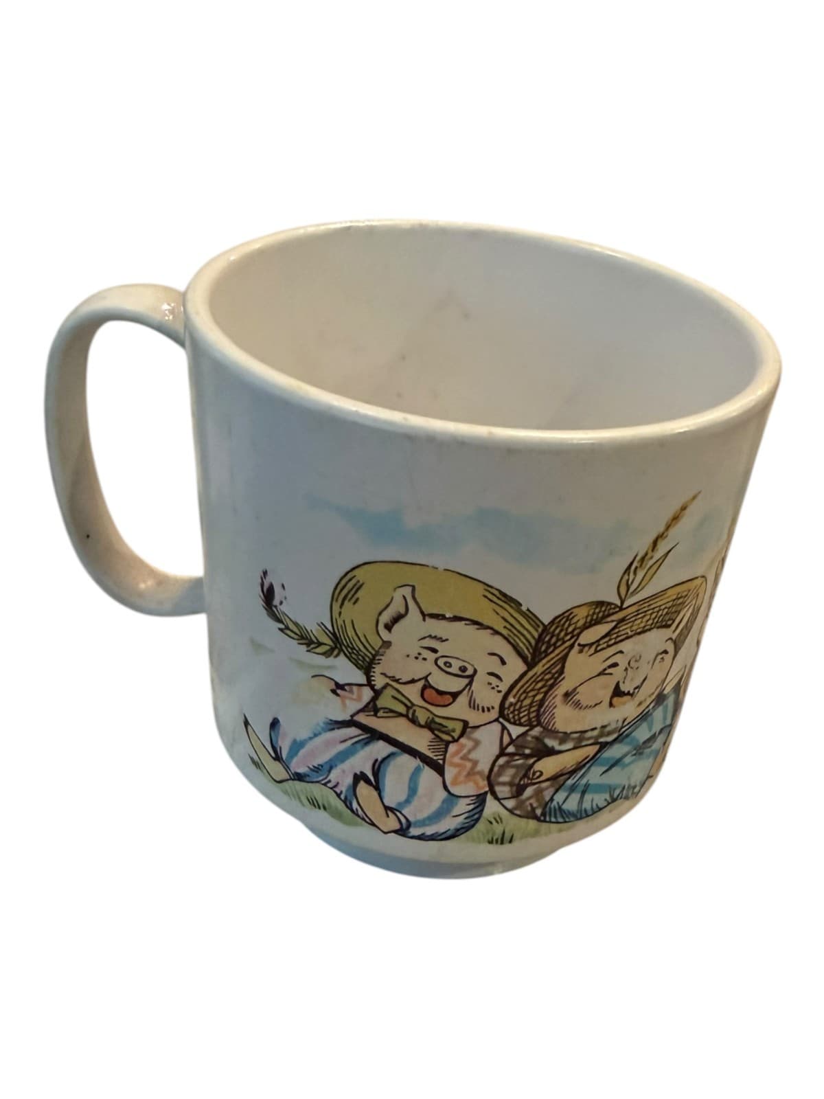 Vintage Three Little Pigs Childrens Cup Mug Plastic White - Image 1