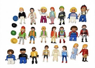22 Vintage Playmobil Figures Lot + 4 Hats - Pirates, Firefighter, Pilot, Police - Image 1