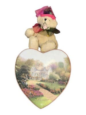 Vintage Summer Autumn Teddy Bear Plush Set Heart Hexagon Scenic Tins - Thumbnail 5