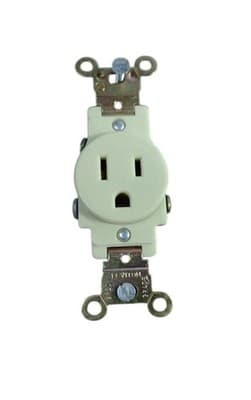 Leviton 5251-I Single Receptacle 15A 125V Ivory NOS Box of 10 - Thumbnail 3