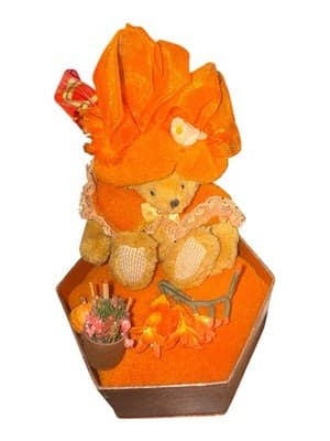 Vintage Summer Autumn Teddy Bear Plush Set Heart Hexagon Scenic Tins - Thumbnail 6
