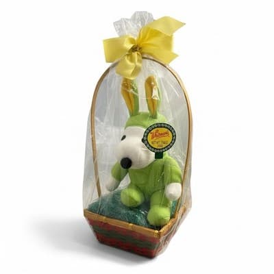 Vintage Whitman’s Peanuts Snoopy Green Bunny Easter Plush Sealed Wicker Basket - Image 1