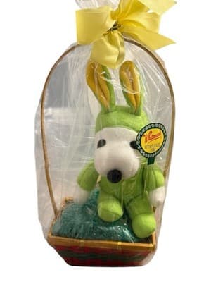 Vintage Whitman’s Peanuts Snoopy Green Bunny Easter Plush Sealed Wicker Basket - Thumbnail 2