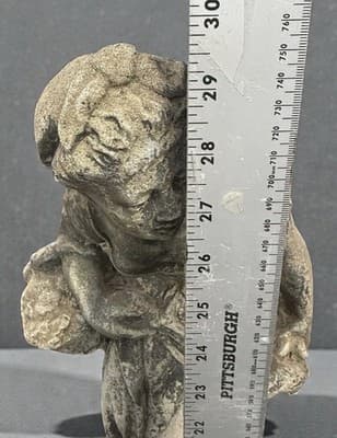 Antique 30” Cast Stone Garden Statue - Peasant Girl w/ Hen & Basket - Thumbnail 10
