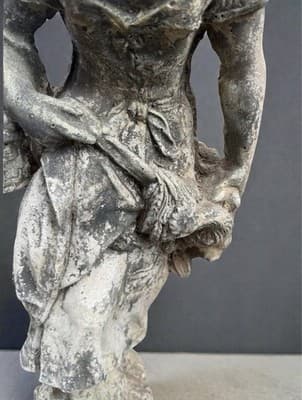 Antique 30” Cast Stone Garden Statue - Peasant Girl w/ Hen & Basket - Thumbnail 9