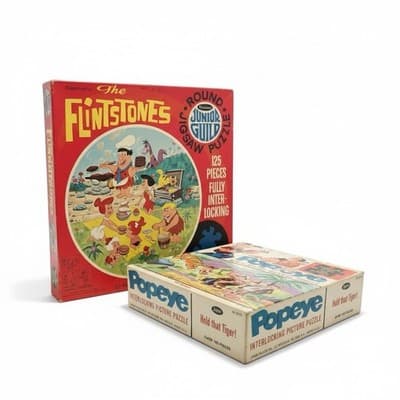 Vintage Cartoon Jigsaw Puzzle Lot – Flintstones & Popeye (Popeye Missing Pieces) - Image 1