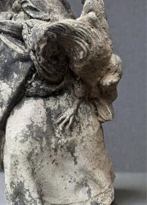 Antique 30” Cast Stone Garden Statue - Peasant Girl w/ Hen & Basket - Thumbnail 8