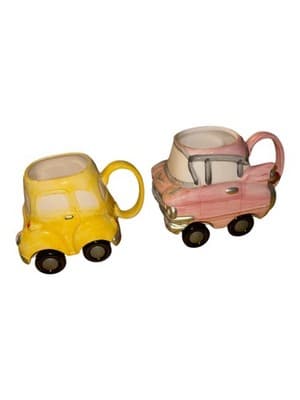 Vintage Mid-Century Car Mug Set – Yellow & Pink Novelty Automobile Cups - Thumbnail 8