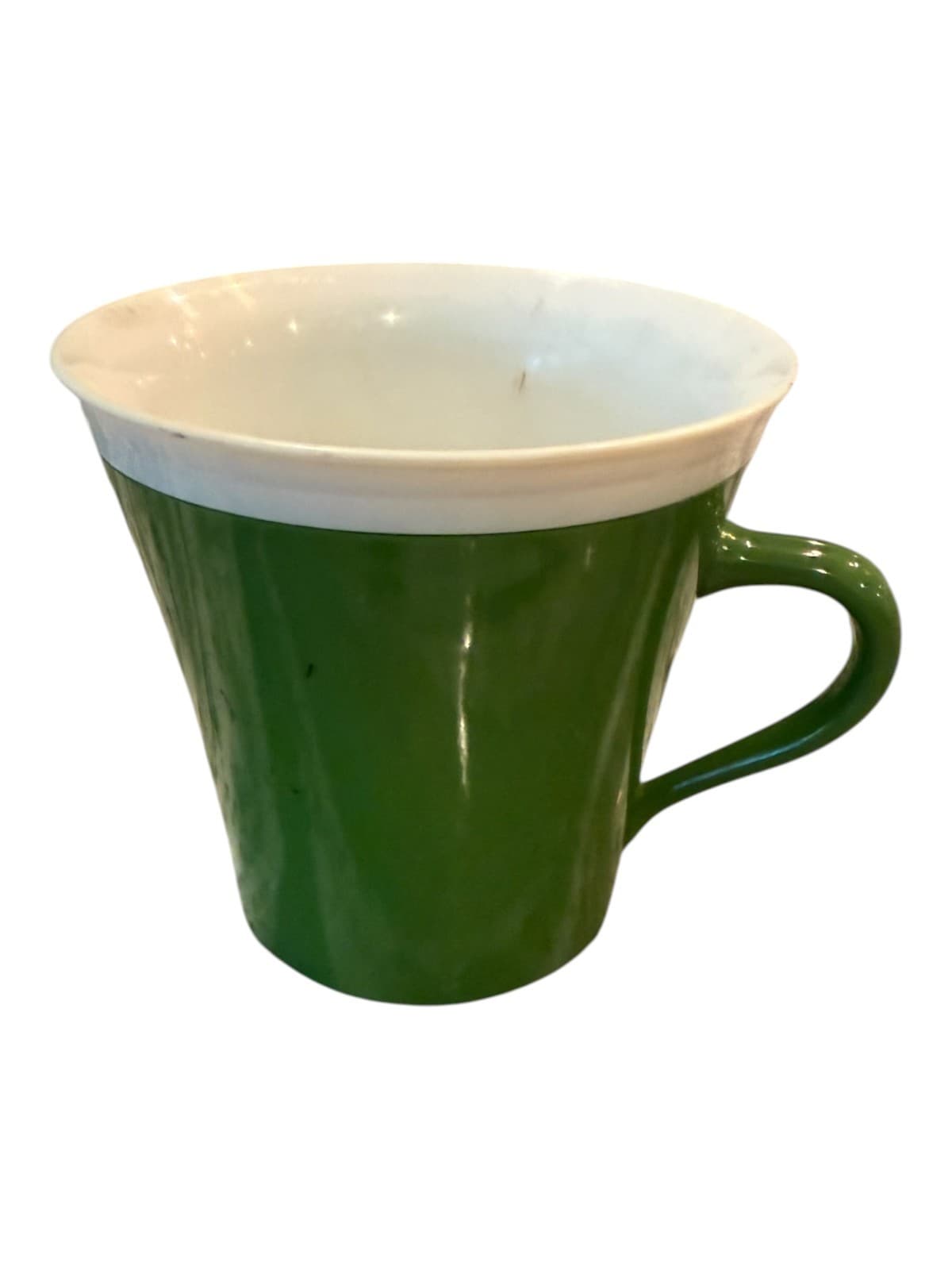 Vintage Green & White Ceramic Tea Coffee Cup - Thumbnail 2