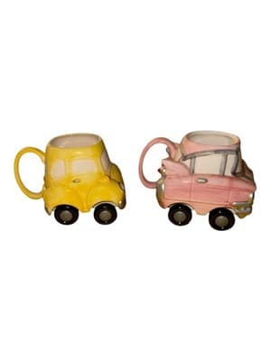 Vintage Mid-Century Car Mug Set – Yellow & Pink Novelty Automobile Cups - Thumbnail 2