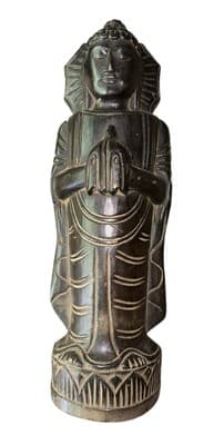 Vintage 18-Inch Thai Buddha Statue Hand-Carved Wood Anjali Mudra Mid Century - Image 1