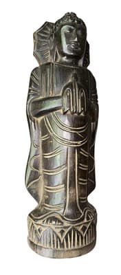 Vintage 18-Inch Thai Buddha Statue Hand-Carved Wood Anjali Mudra Mid Century - Thumbnail 3