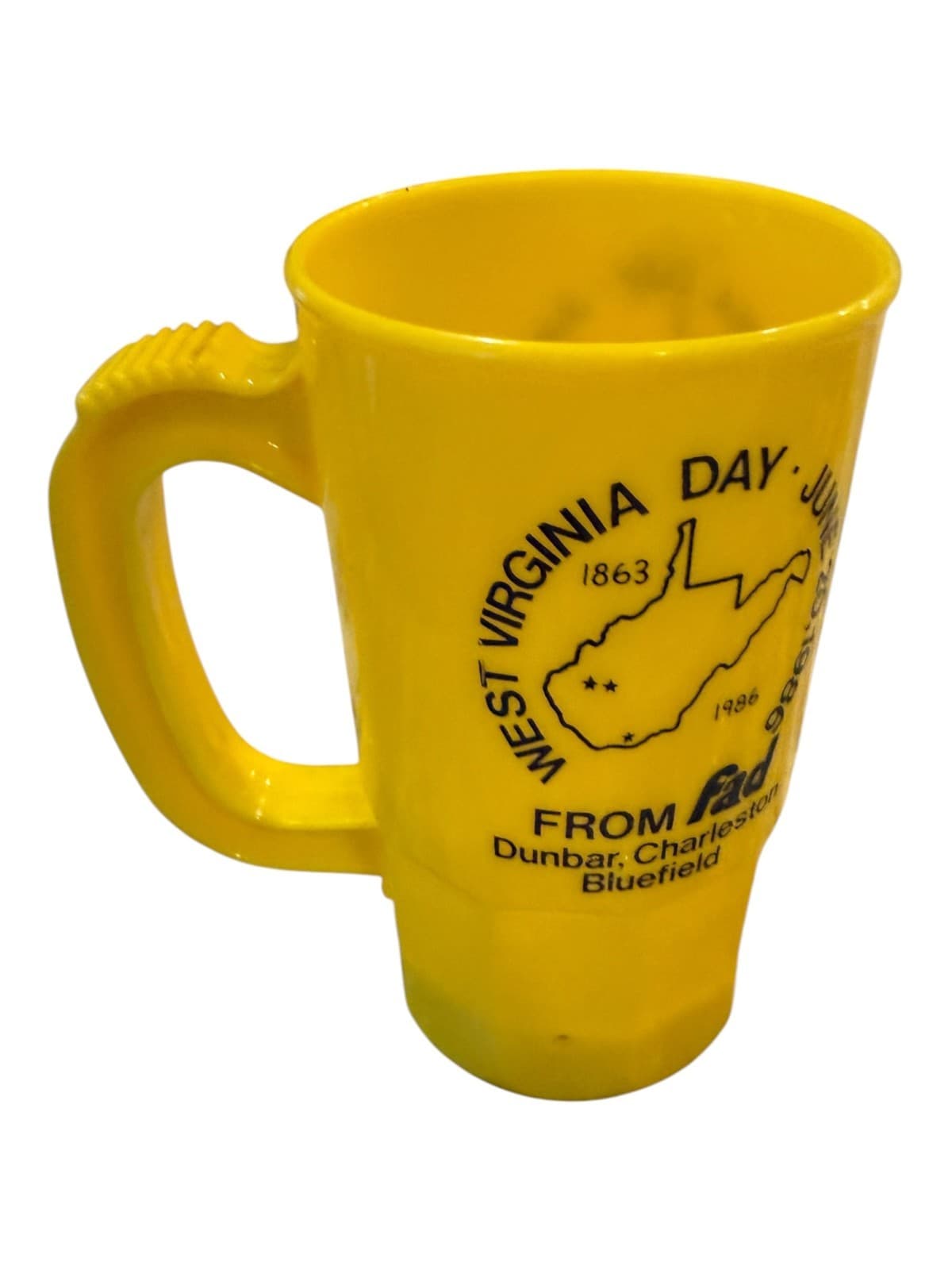 Vintage 1986 Super Mug West Virginia Day Plastic Souvenir Mug Yellow - Thumbnail 2