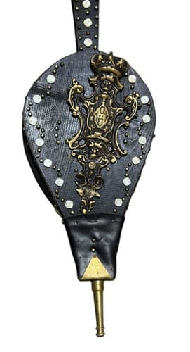 Decorative Fireplace Bellows with Ornate Brass Crest & Mother of Pearl Inlays - Thumbnail 2
