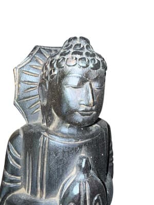 Vintage 18-Inch Thai Buddha Statue Hand-Carved Wood Anjali Mudra Mid Century - Thumbnail 4
