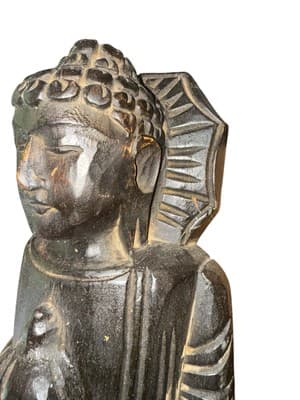 Vintage 18-Inch Thai Buddha Statue Hand-Carved Wood Anjali Mudra Mid Century - Thumbnail 5