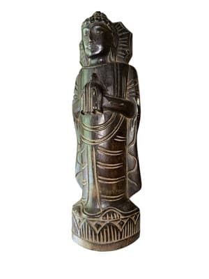 Vintage 18-Inch Thai Buddha Statue Hand-Carved Wood Anjali Mudra Mid Century - Thumbnail 2
