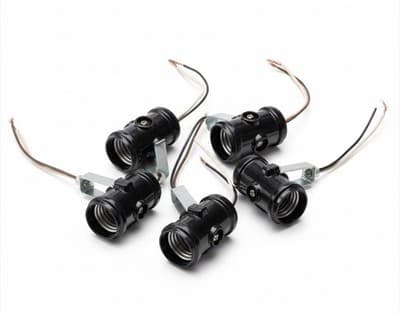 5 Vintage Leviton Bakelite Twin Light Sockets With Lead Wires - Image 1