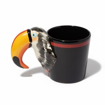 1986 Bergschrund Seattle 12oz Black Coffee Mug 3D Toucan Exotic Bird Handle - Image 1
