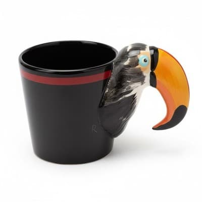 1986 Bergschrund Seattle 12oz Black Coffee Mug 3D Toucan Exotic Bird Handle - Thumbnail 2