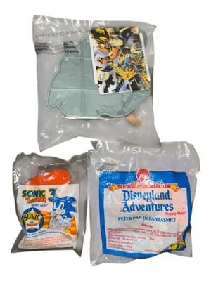 Lot 3 Vintage 1994 McDonald’s Happy Meal Toys MIB Sonic, Peter Pan, Wolverine - Thumbnail 2
