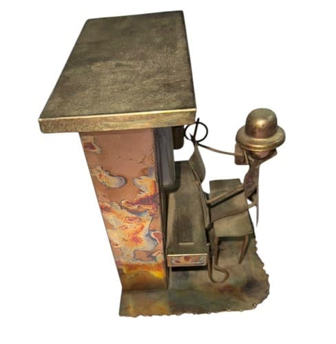 Antique Oxidized Copper Mechanical Music Box with Figure - Thumbnail 2