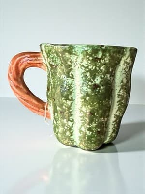 Hand Painted Melon Gourd Mug Green Speckled Ceramic Country Kitchen Fruit