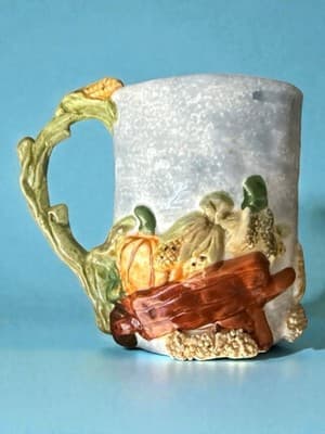 Vintage Scarecrow Harvest Mug 3D Hand Painted Fall Pumpkin Corn Cup - Thumbnail 3