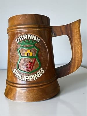 Vintage Wooden Beer Mug Granny Philippines Hand Carved Souvenir Tankard - Image 1