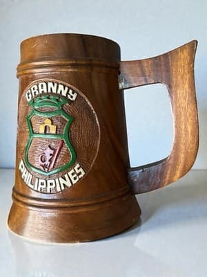 Vintage Wooden Beer Mug Granny Philippines Hand Carved Souvenir Tankard - Thumbnail 2