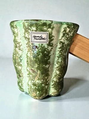 Hand Painted Melon Gourd Mug Green Speckled Ceramic Country Kitchen Fruit - Thumbnail 2