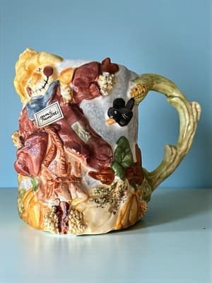 Vintage Scarecrow Harvest Mug 3D Hand Painted Fall Pumpkin Corn Cup