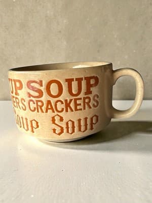 Vintage Soup Crackers Ceramic Soup Mug Cup Orange Retro Diner Style - Thumbnail 3
