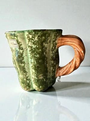 Hand Painted Melon Gourd Mug Green Speckled Ceramic Country Kitchen Fruit - Thumbnail 4