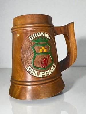 Vintage Wooden Beer Mug Granny Philippines Hand Carved Souvenir Tankard - Thumbnail 3