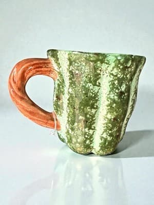 Hand Painted Melon Gourd Mug Green Speckled Ceramic Country Kitchen Fruit - Thumbnail 5