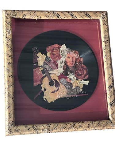 Lori Goodwin Collage Art 3D Mixed Media Guitar Rose Record Framed Music Sheet - Thumbnail 2
