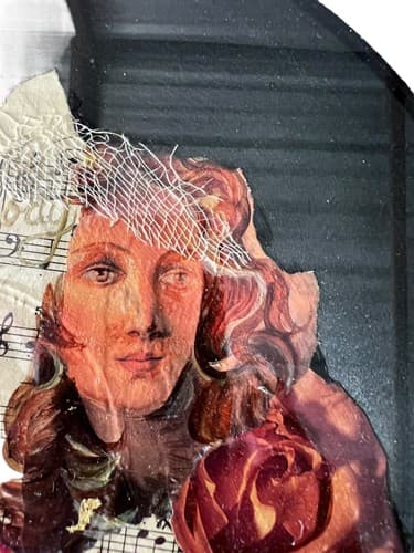 Lori Goodwin Collage Art 3D Mixed Media Guitar Rose Record Framed Music Sheet - Thumbnail 5