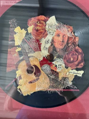 Lori Goodwin Collage Art 3D Mixed Media Guitar Rose Record Framed Music Sheet - Thumbnail 3