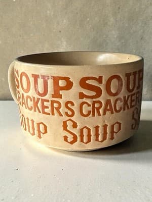 Vintage Soup Crackers Ceramic Soup Mug Cup Orange Retro Diner Style - Thumbnail 2