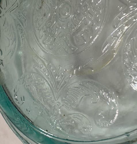 Vintage Light Green/Blue Depression Glass Bowl with Floral Motifs Etched Pattern - Thumbnail 7