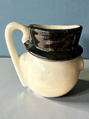 Vintage Snowman Head Creamer Mug Candy Cane Handle Top Hat - Thumbnail 3