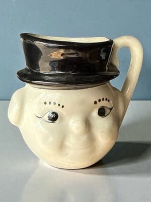 Vintage Snowman Head Creamer Mug Candy Cane Handle Top Hat - Thumbnail 2