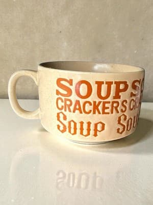 Vintage Soup Crackers Ceramic Soup Mug Cup Orange Retro Diner Style - Image 1