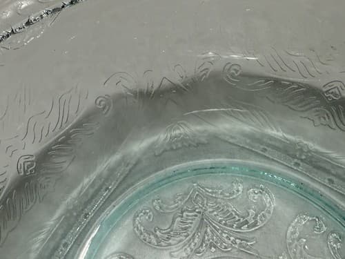 Vintage Light Green/Blue Depression Glass Bowl with Floral Motifs Etched Pattern - Thumbnail 4