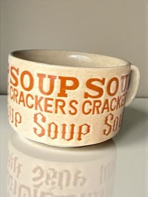 Vintage Soup Crackers Ceramic Soup Mug Cup Orange Retro Diner Style - Thumbnail 4